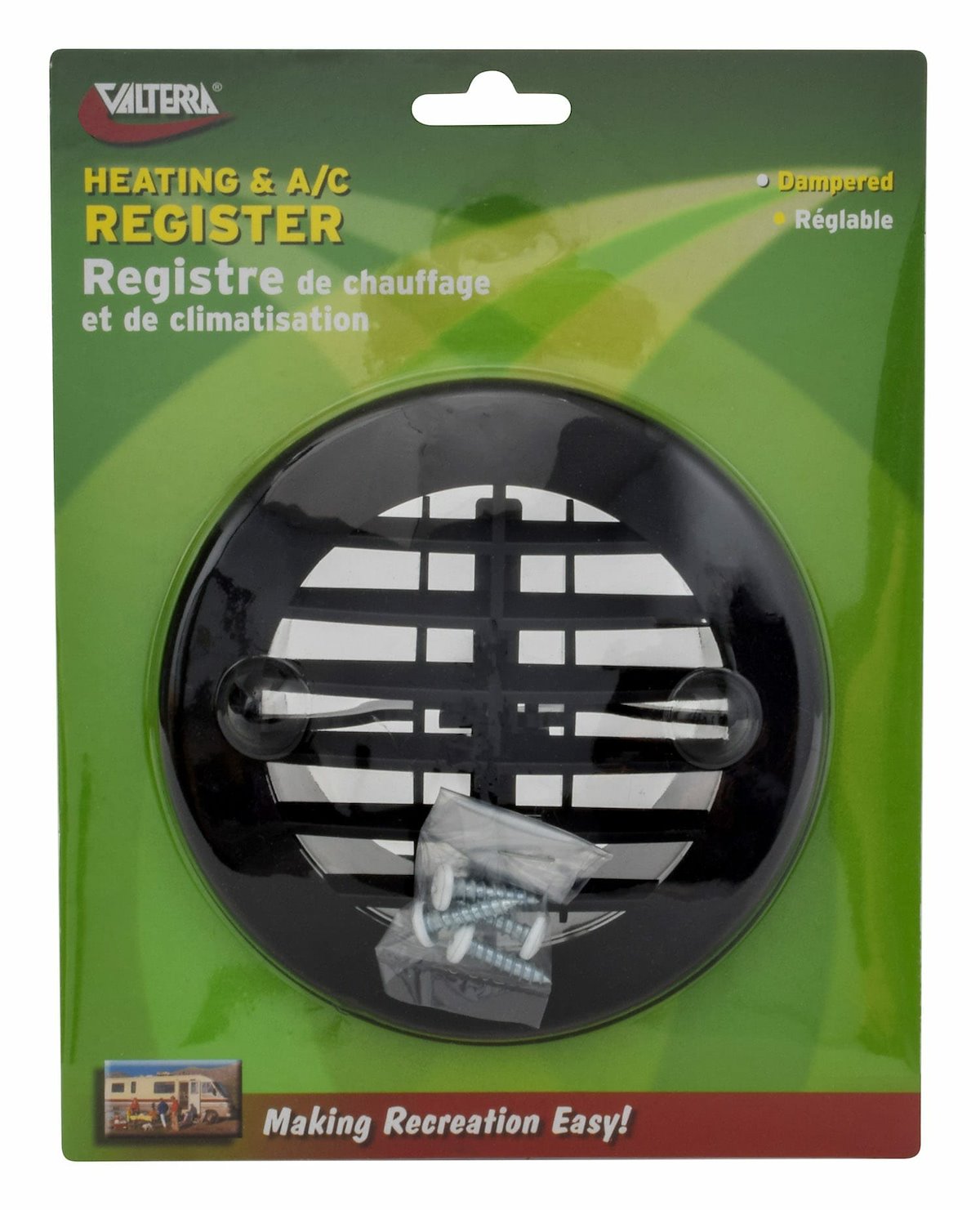 Valterra Heating/Cooling Register, For 4 in Vent Hole, Black, 5-3/8 in Diameter - A10-3353VP