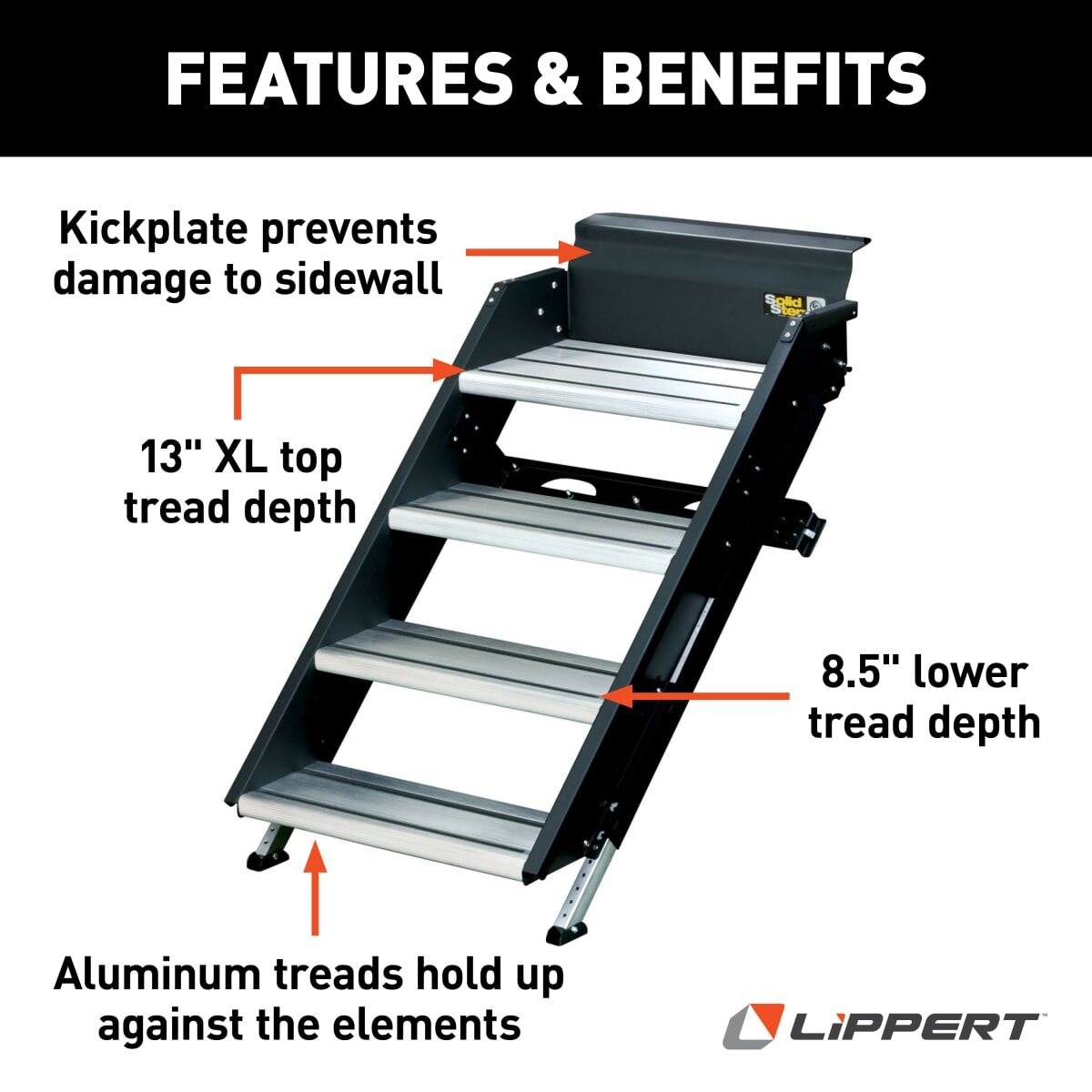 Lippert Entry Step, SolidStep  3.0, 4 Manual Fold-Up Steps, With 8 in Rise - 791574