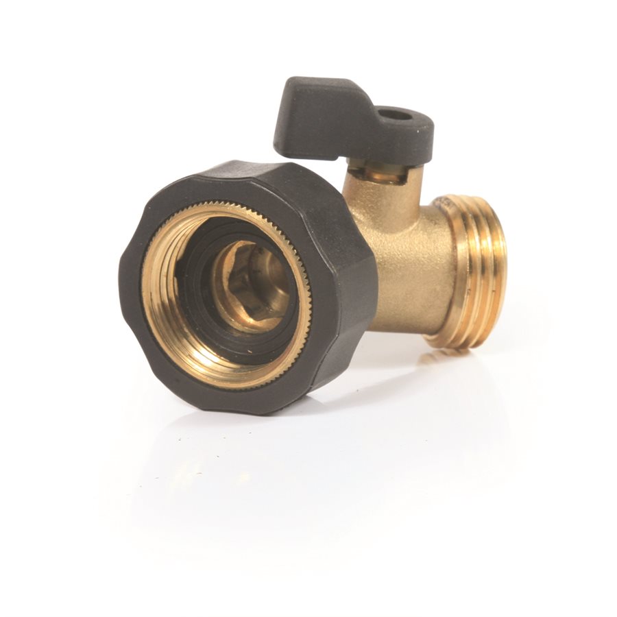 Camco Fresh Water Fill Hose Shut Off Valve, 45 degree Valve, Brass, Complies With CA and VT Regulations For Brass Content - 20173