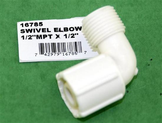 Elkhart Supply Fresh Water Fitting, 1/2 in Male Pipe Thread x 1/2 in BSP Swivel End Nut, 90 degree Elbow, White - 16785