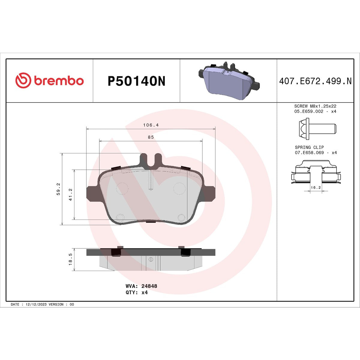 Brembo Brake Pads P50140N product image 7
