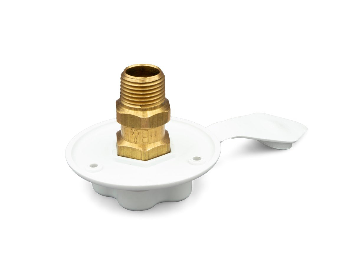 B&B Molders Fresh Water Inlet, 1-1/2 in Diameter Cutout Size, 3 in Outside Diameter x 1-11/16 in Valve Depth, Polar White - 94214