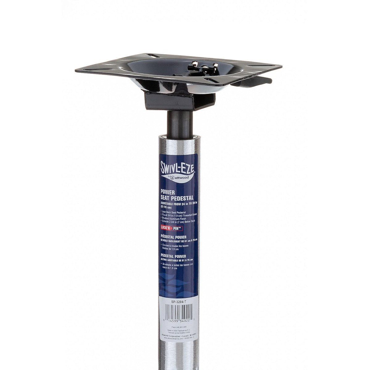 Attwood Marine Boat Seat Pedestal, 24 in To 30 in Adjustable Height, 1.77 in Diameter Post, Aluminum - 3204-T