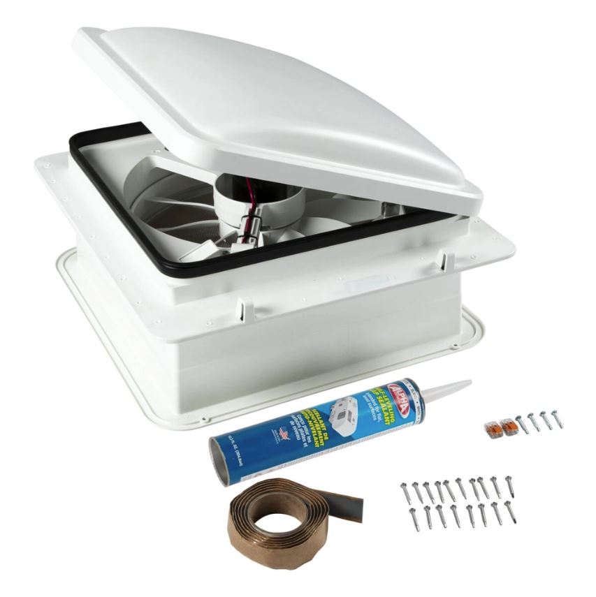 Furrion Roof Vent, For 14-1/4 in x 14-1/4 in Rough Opening Dimension, 16-3/8 in Length x 18-1/16 in Width Overall Dimension, White - FVF14D90R6A-PW-AM
