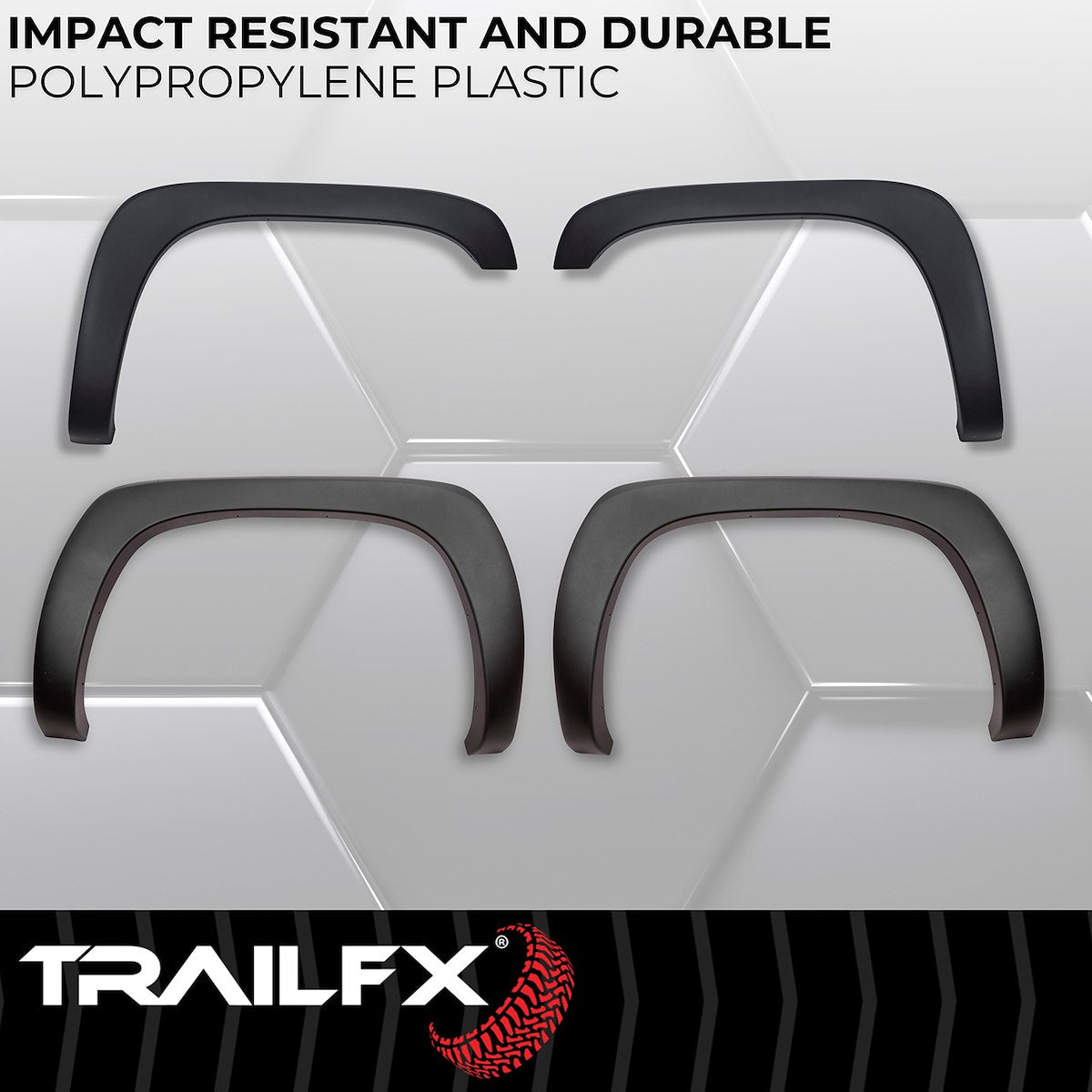 TrailFX Fender Flare, 1 in Front/1 in Rear Tire Coverage, Black Smooth Paintable Finish, Injected Polypropylene, Set Of 4 - TFC3000OE