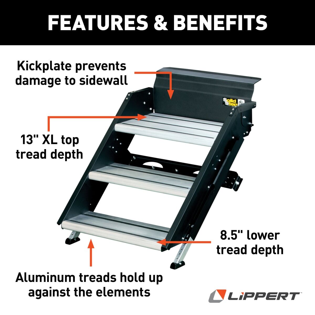 Lippert Entry Step, SolidStep  3.0, 3 Manual Fold-Up Steps, With 8 in Rise - 791572