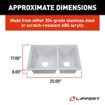 Lippert Sink, Double Kitchen Sink For 25 in x 17 in Basin, 23.94 in x 16.44 in Opening, White - 809030