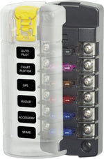 Blue Sea Fuse Block, 32 V DC, 30 amp Per Circuit/40 amp Per Jumped Circuit Group, With 6 Circuits/Protective Cover - 5035-BSS