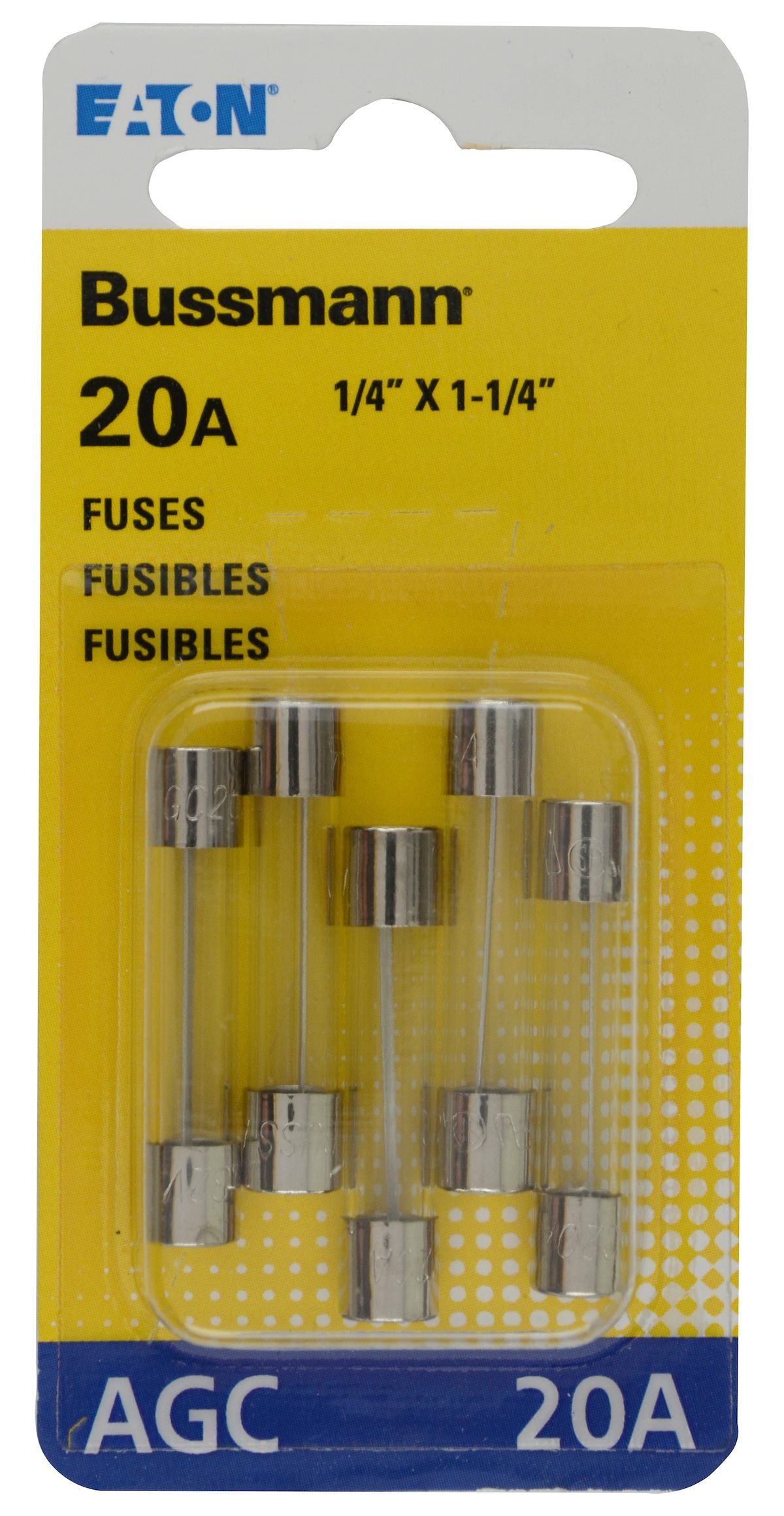 Bussmann Fuse, 20 amp, 1/4 in x 1-1/4 in, Pack Of 5 - BP/AGC-20-RP