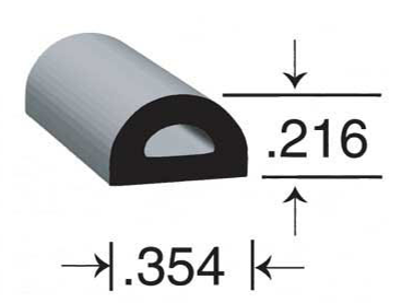Clean Seal Multi Purpose Weather Stripping, 50 ft Length x 0.354 in Width x 0.216 in Thickness, Black - 1085H2-50