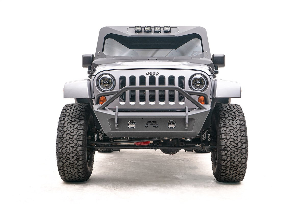 Fab Fours Bumper, Stubby Series, Black Powder Coated 3/16 in Plate Steel - JK07-B1952-1