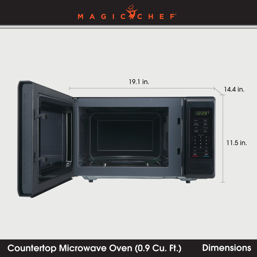 Magic Chef Microwave Oven, 0.9 Cubic ft Capacity, 900 Watt, Black - MC99MB