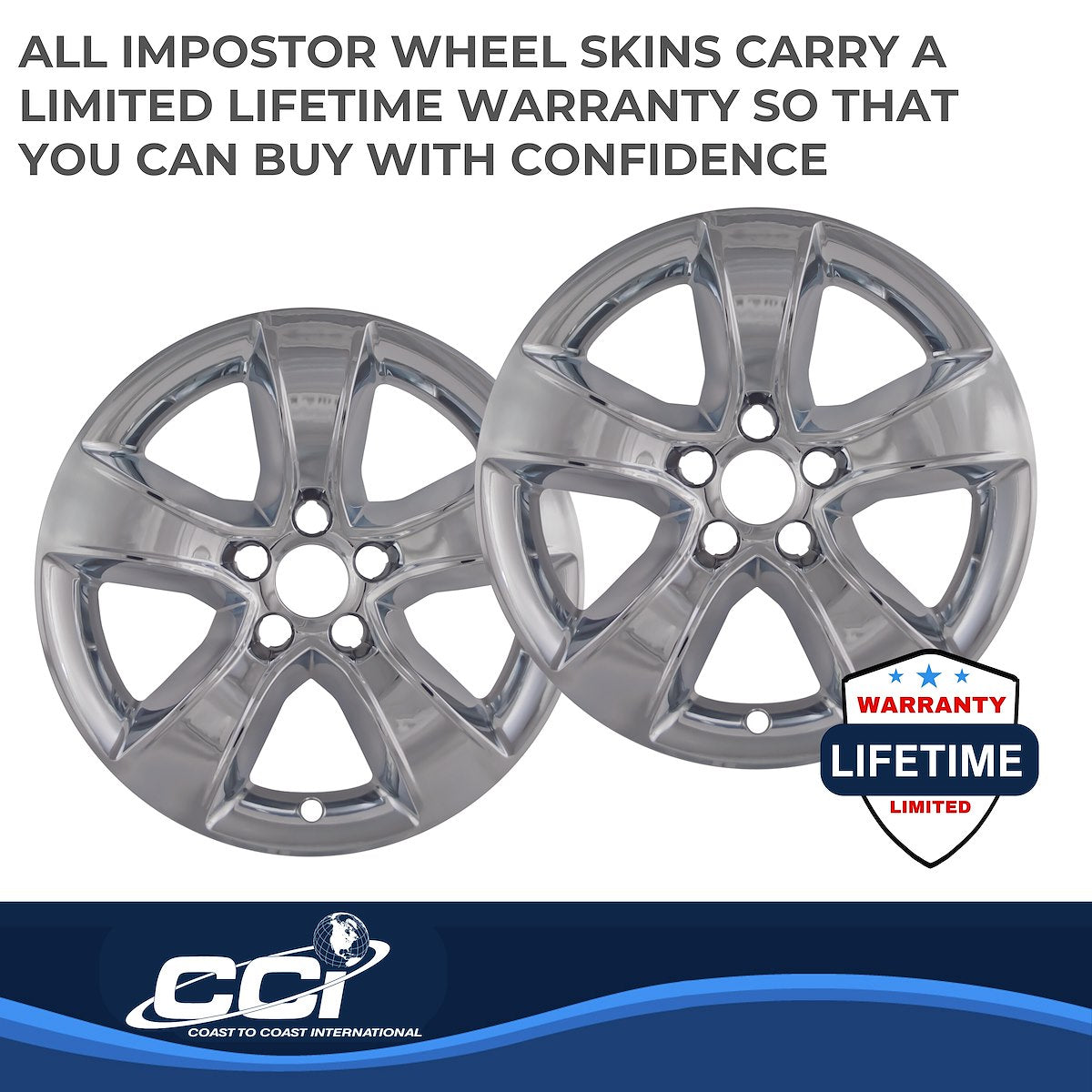Coast2Coast Wheel Skin, 17 in, 5 Spokes, Chrome, Set Of 4 - IWCIMP352X