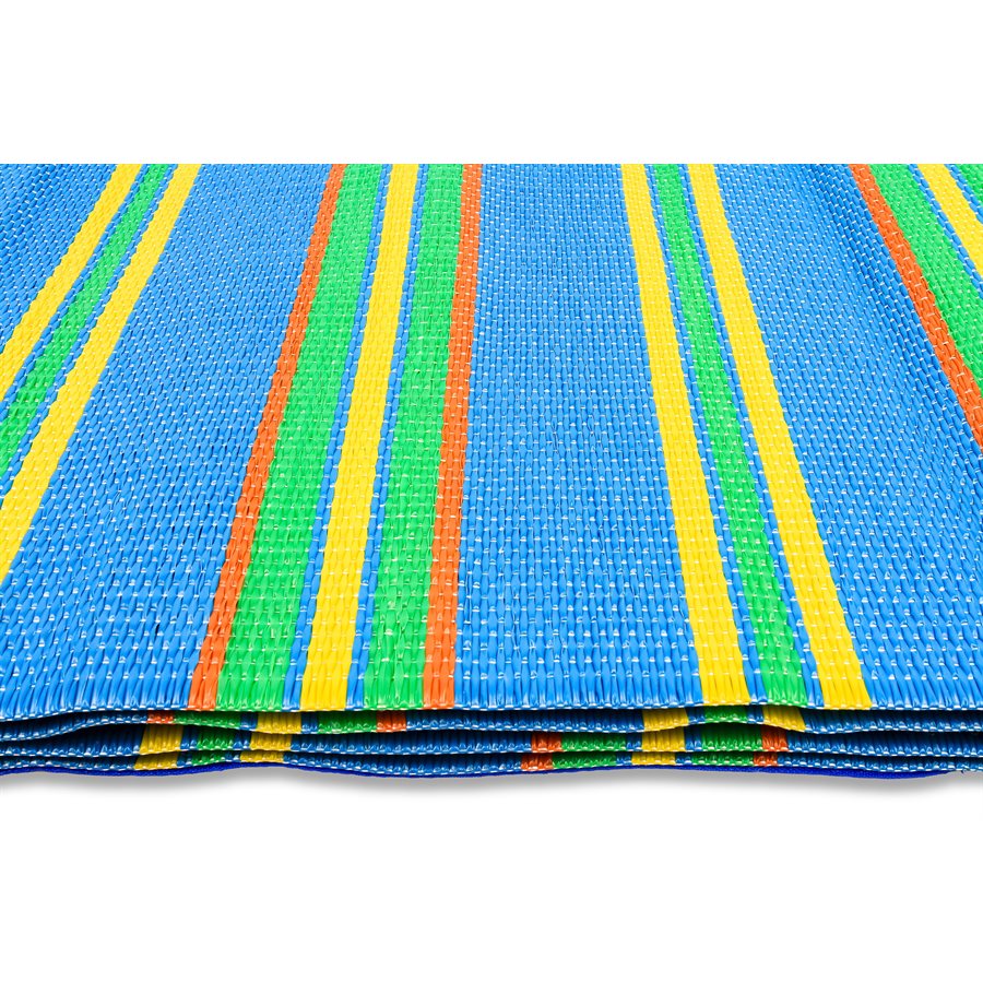 Camco Patio Mat, 9 ft x 6 ft, Blue/Green Stripes - 42814