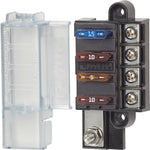 Blue Sea Fuse Block, 32 V DC, 100 amp Per Block/30 amp Per Circuit, With 4 Circuits/Protective Cover/4 Write-On Circuit Labels - 5045-BSS