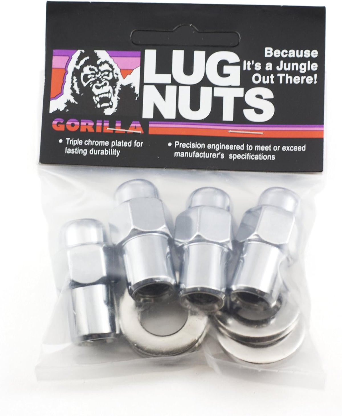 Gorilla Lug Nut, 12 Millimeter X 1.5 Thread Size, 3/4 in Mag Shank With 1-1/8 in Round Center Hole Washer, 1.7 in Overall Length, Pack of 4 - 73137CRB