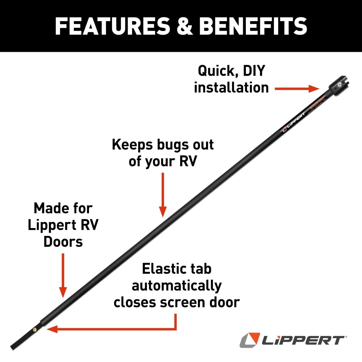Lippert Screen Door Closer, 28 in Length, For Use With 28.001 To 28.999 in Width Door Frame Rough Opening - 730814