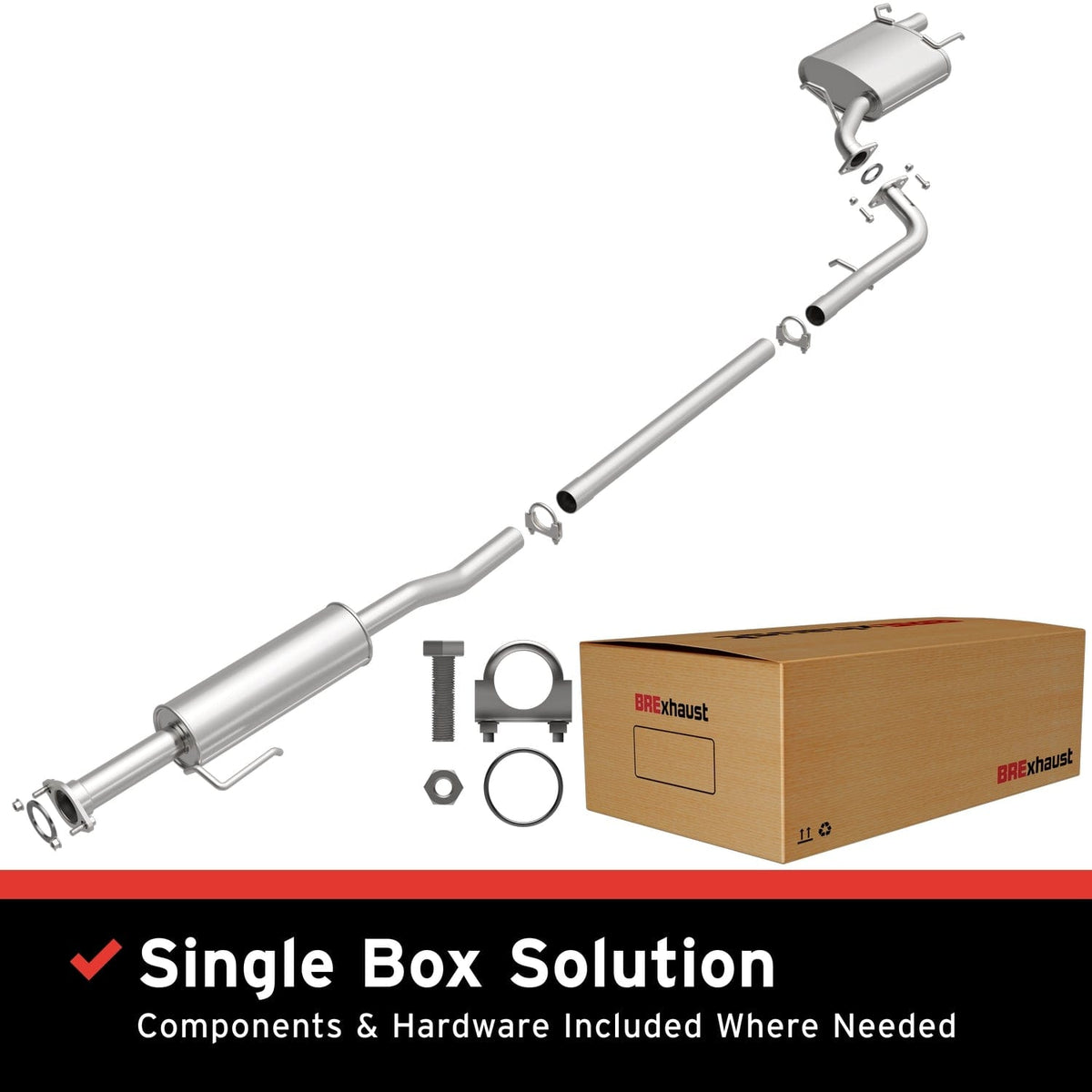 BRE Exhaust Exhaust System Kit, Direct-Fit Exhaust Series Cat-Back System, Aluminized Steel, 2 in Pipe Diameter - 106-0078