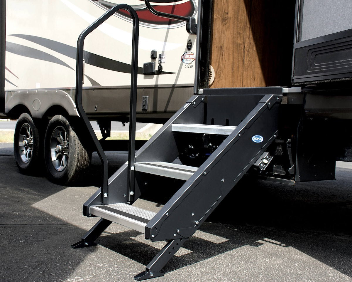 MOR/ryde Entry Step Hand Rail, Use With 1st Generation StepAbove 3 Step RV Steps, Black - STP214-029H