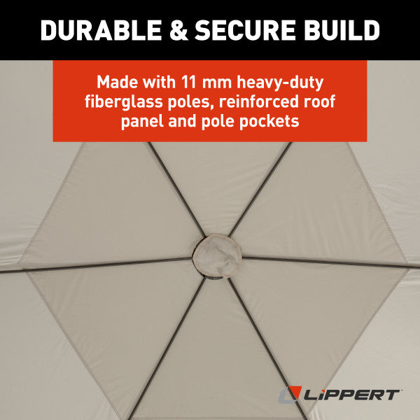 Lippert Portable Canopy, 92-1/2 in Height x 143-3/4 in Diameter, 107 Square ft Space For 4 To 6 People, 11 Millimeter Fiberglass Poles - 2021123289