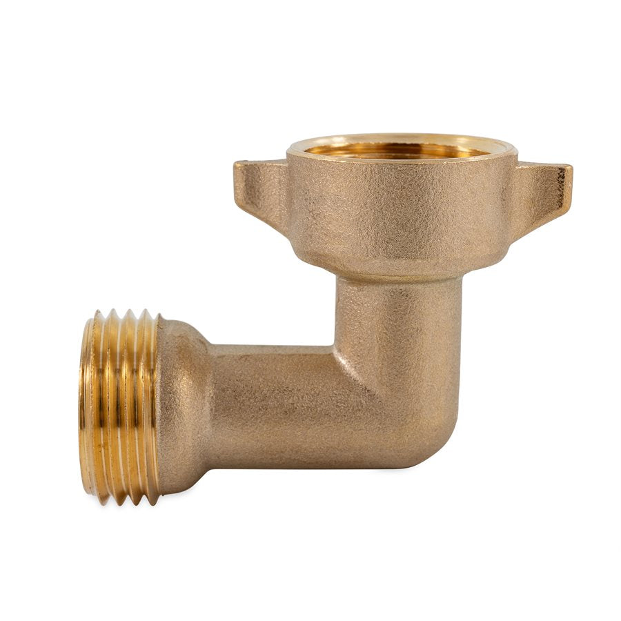 Camco Fresh Water Hose Connector, 90 degree Elbow With Gripper, Brass, Complies With CA and VT Regulations For Brass Content - 22504