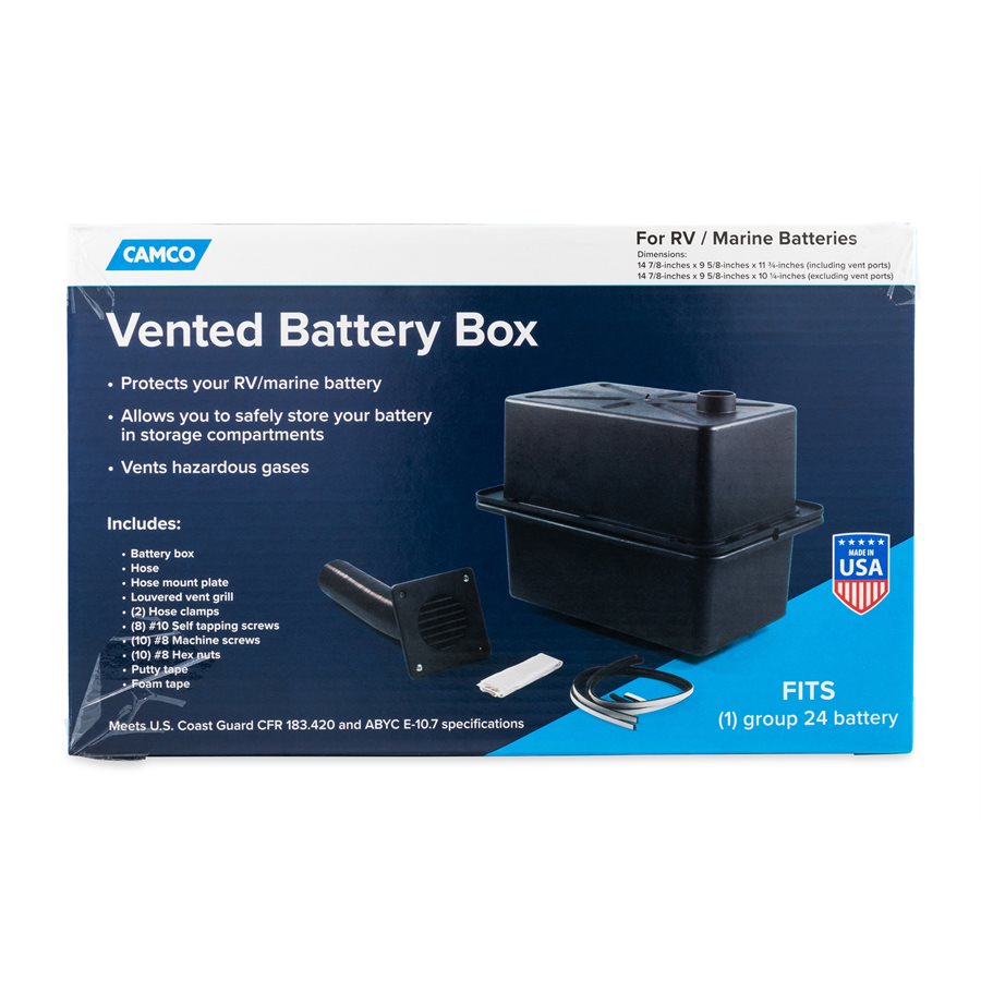 Camco Battery Box, Fits Group 24 Batteries, 14-7/8 in Height x 9-5/8 in Width x 10-1/4 in Depth, Black - 55371