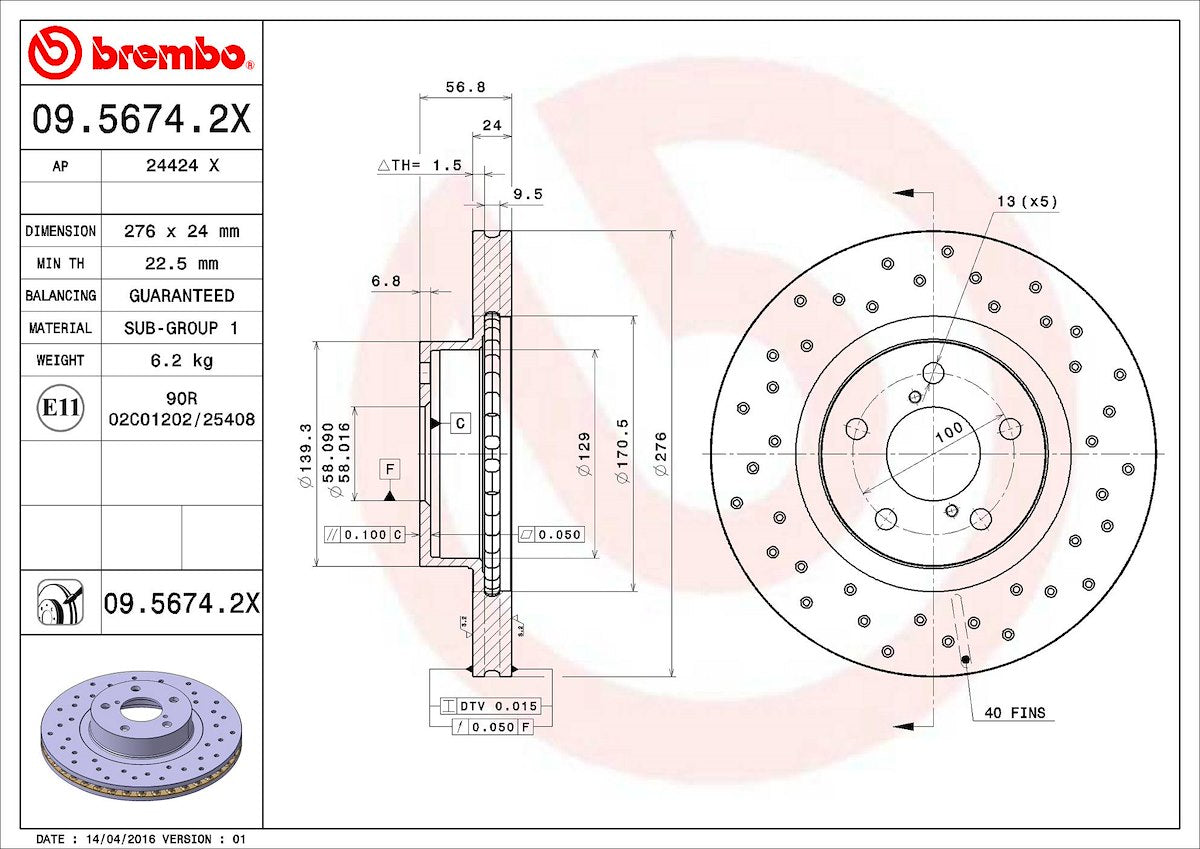 Brembo Brake Rotors 0956742XC02 product image 3