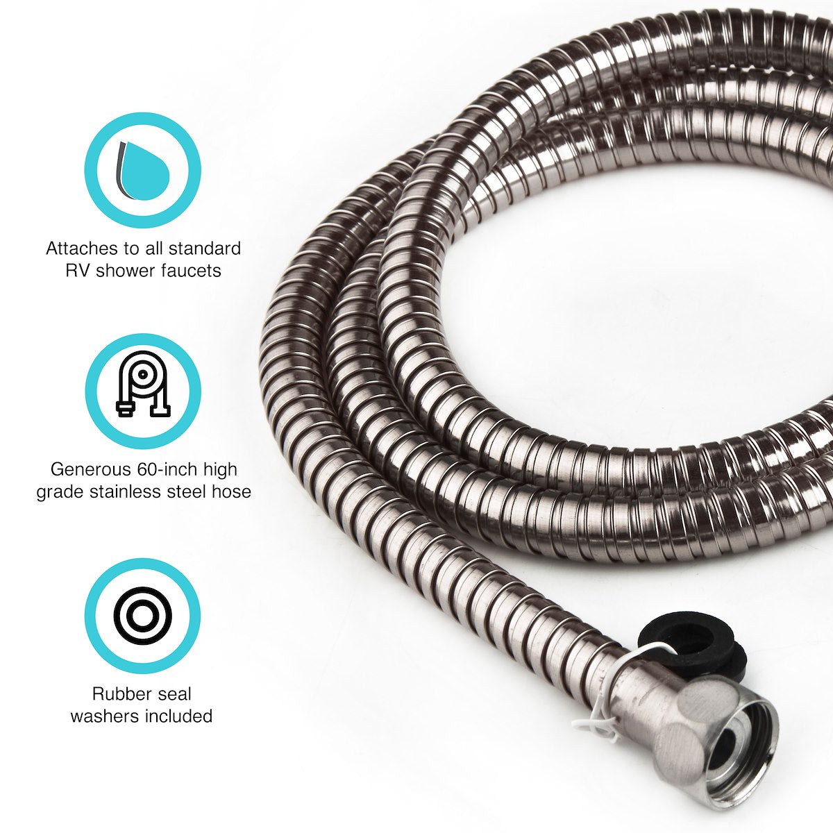 Dura Faucet Shower Head Hose, 60 in Length, Brushed Satin Nickel Plated/Stainless Steel - DF-SA200-SN