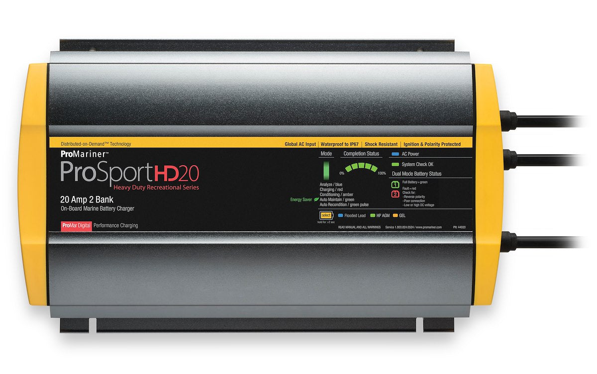 Pro Mariner Battery Charger, ProSportHD20, For 12 V/24 V Marine Batteries, 2 Bank Charger - 44020