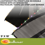 Faulkner Patio Mat, 18 ft Length x 9 ft Width, Reversible Black/Gray Fabric, Solar Powered Multicolor Or White LED Lights - 53025