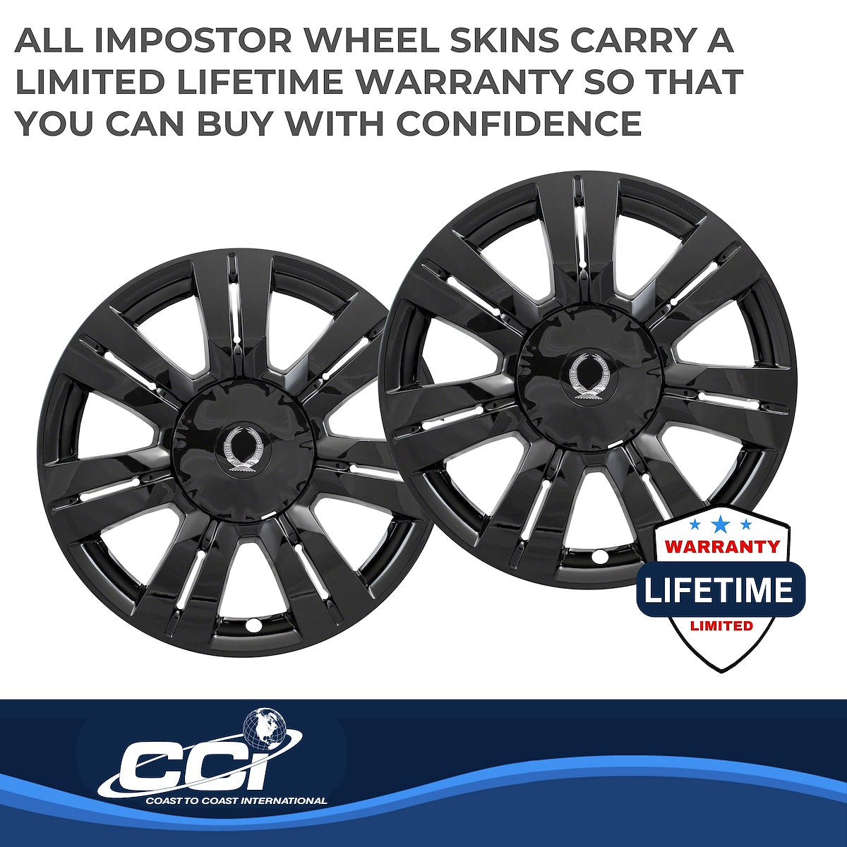 Coast2Coast Wheel Skin, 18 in, 7 Double Spokes, Gloss Black, Set Of 4 - IWCIMP357BLK