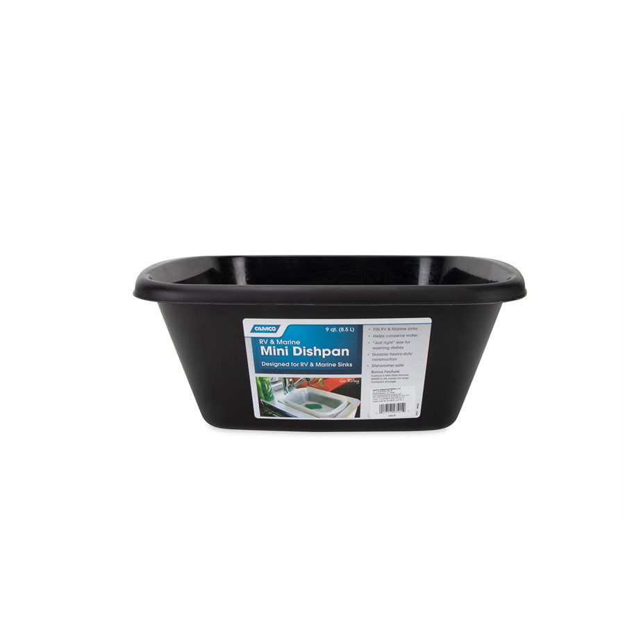 Camco Dish Pan, Holds 9 qt, Fits 10-1/2 in Width x 12-3/4 in Length and Larger Sinks, Black - 43515