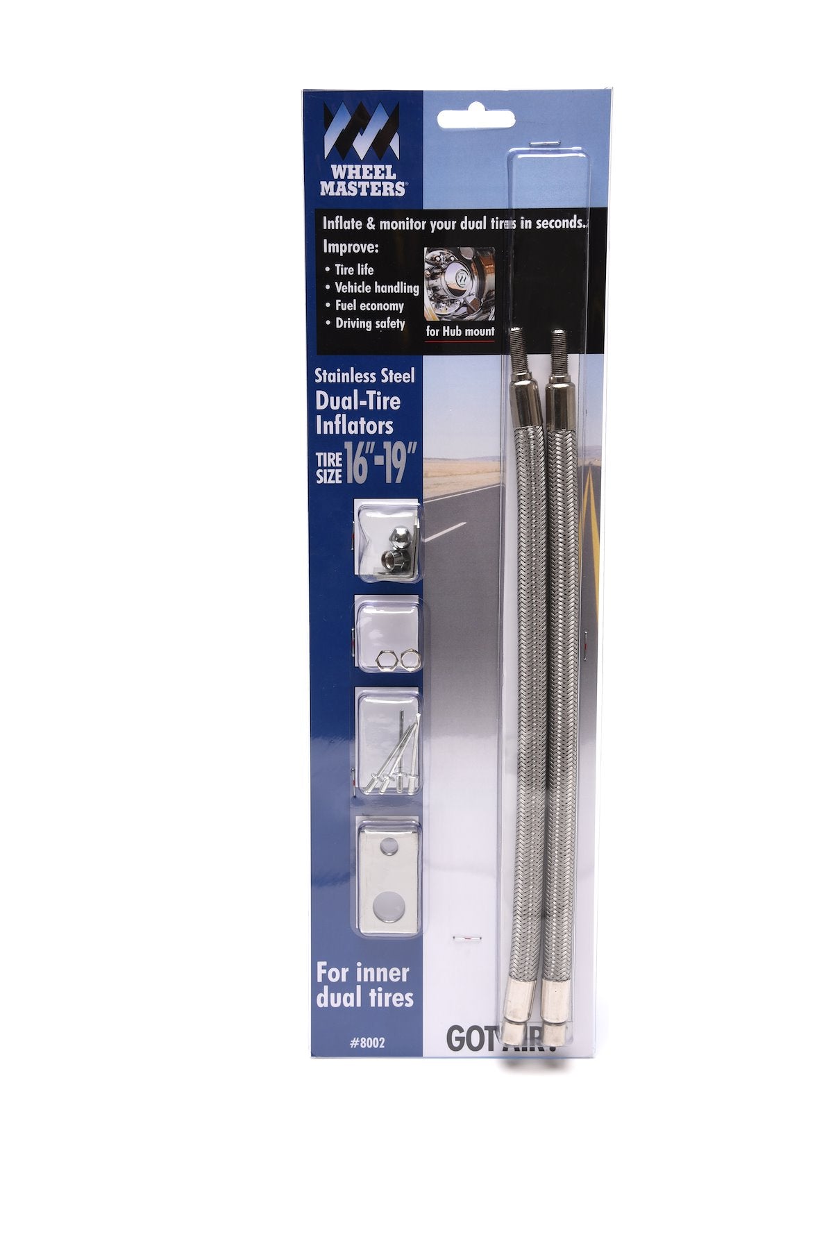 Wheel Master Valve Stem Extension, Used With 16 in To 19-1/2 in Inner Dual Wheels, Two 13 in Straight, Stainless Steel, Set Of 2 - 8002