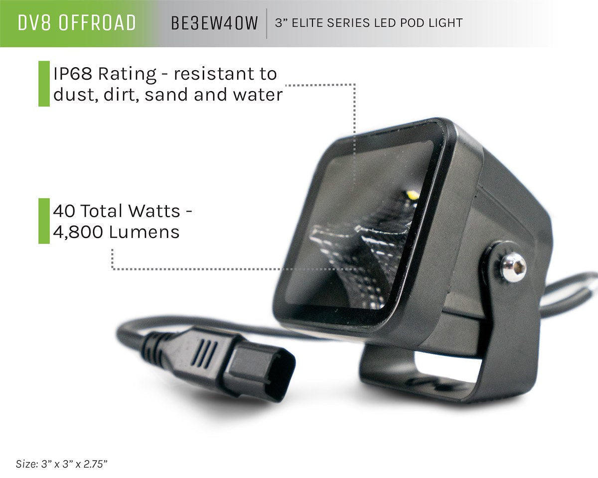 DV8 Offroad Driving/Fog Light, LED Bulb, OSRAM P9 LED, 3 in Square - BE3EW40W