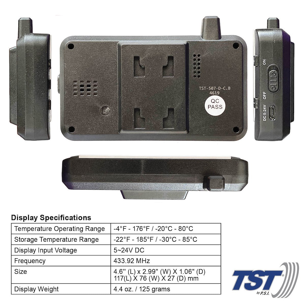 Truck System Technology Tire Pressure Monitoring System - TPMS, 507 Series, 4 Cap Sensors, 3-1/2 in TST Wide Screen Color Display - TST-507-RV-4-C