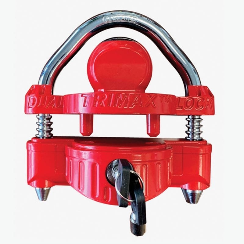 Trimax Locks Trailer Hitch Lock, Fits 1-7/8 in/2 in And 2-5/16 in Couplers, Red, Steel Shackle/Die Cast Body - UMAX25D