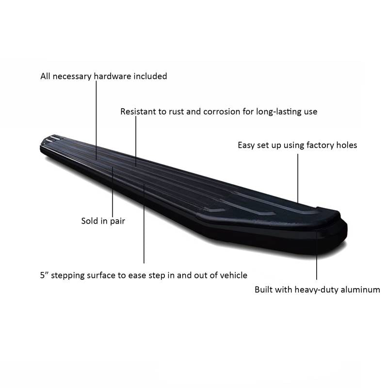 Black Horse Offroad Running Board, Black, Aluminum - PR-HOPIBK16