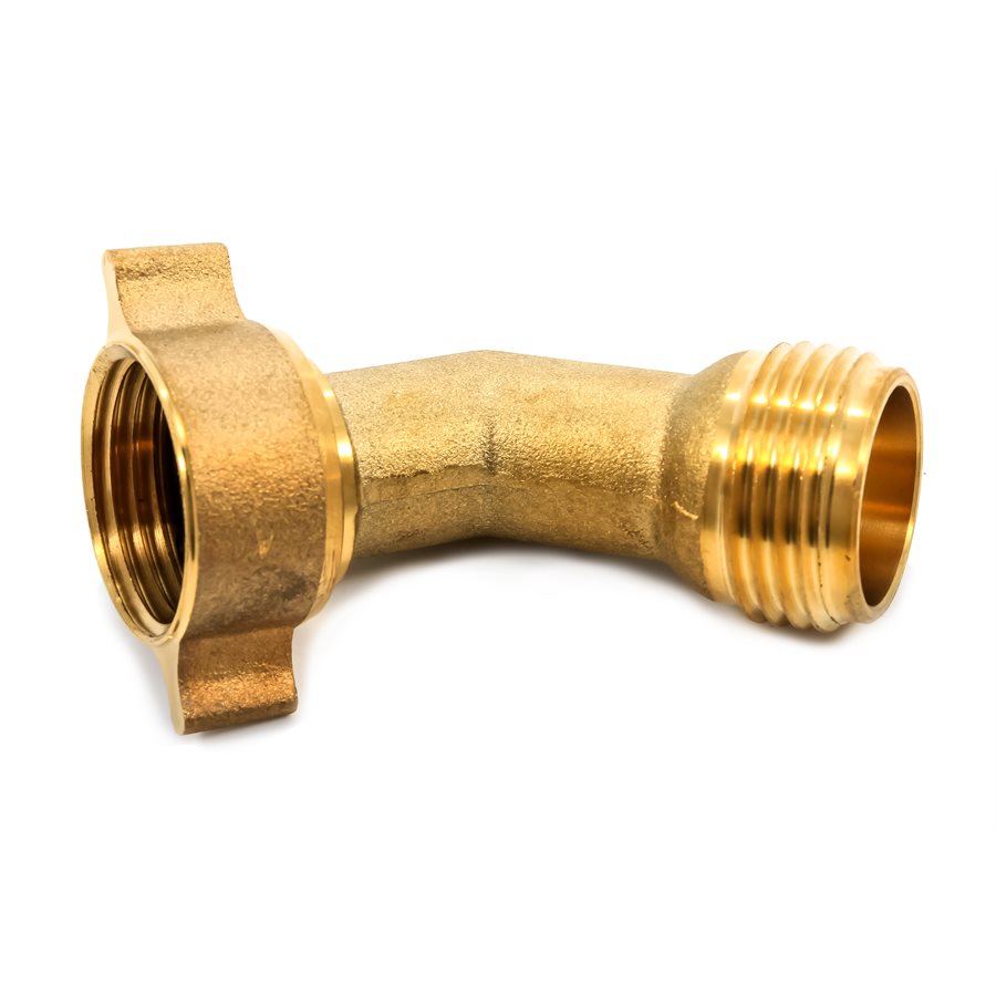 Camco Fresh Water Hose Connector, 45 degree Elbow With Gripper, Brass, Complies With CA and VT Regulations For Brass Content - 22605