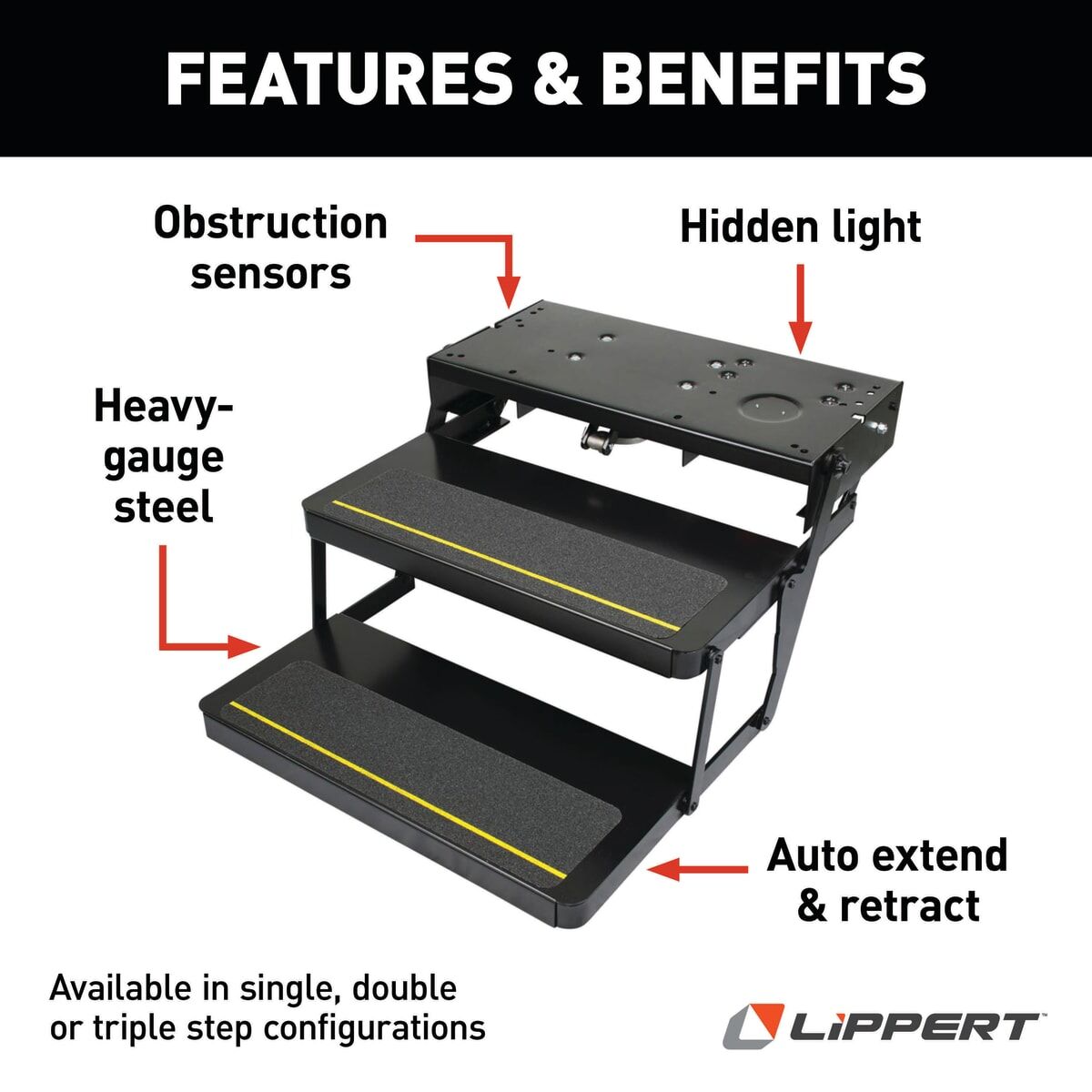 Lippert Entry Step, 2 Electric Folding Steps, 24 in Width x 9 in Depth, With 7 in Rise - 3722615