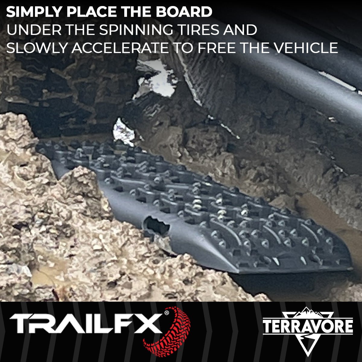 TrailFX Traction Mat, 42-1/2 in Length x 12-1/2 in Width x 2-1/2 in Height, Supports 20,000 lb, Black, Set Of 2 - TBBK01