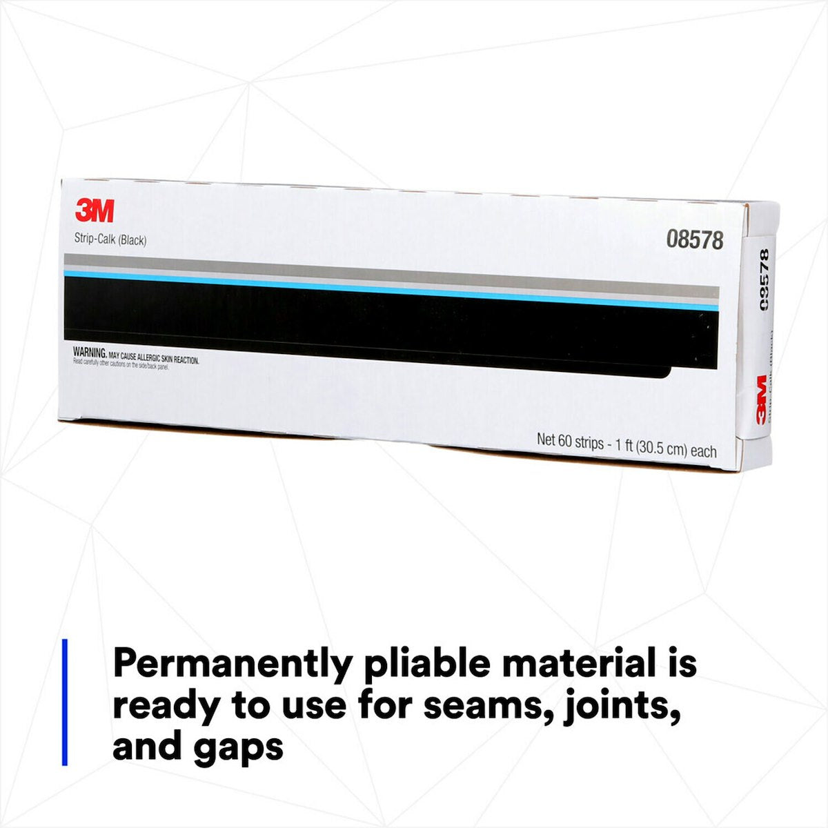 3M Body Seam Sealer, Black, 12 in Strips, Box Of 60 - 08578
