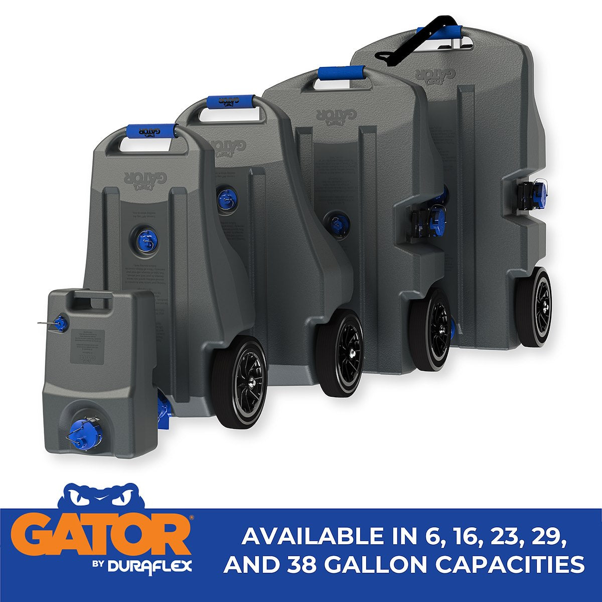 Duraflex Portable Waste Holding Tank, 16 gal, 39.43 in Length x 24.27 in Width x 12.8 in Height, 2 Wheel Design - 21901G