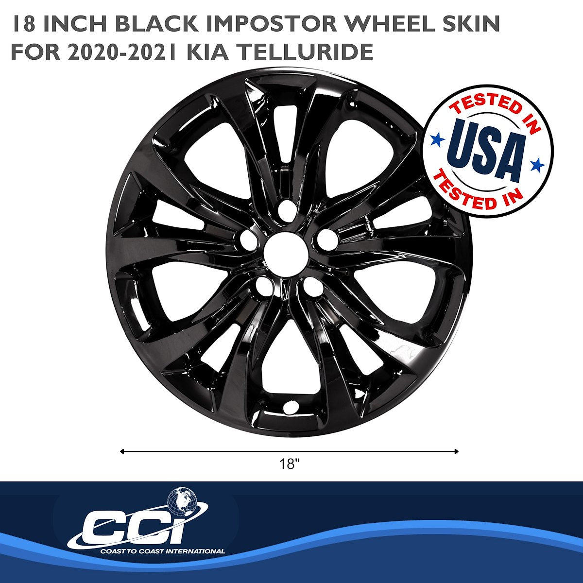 Coast2Coast Wheel Skin, 18 in, 5 Double Spokes, Gloss Black, Set Of 4 - IMP467BLK