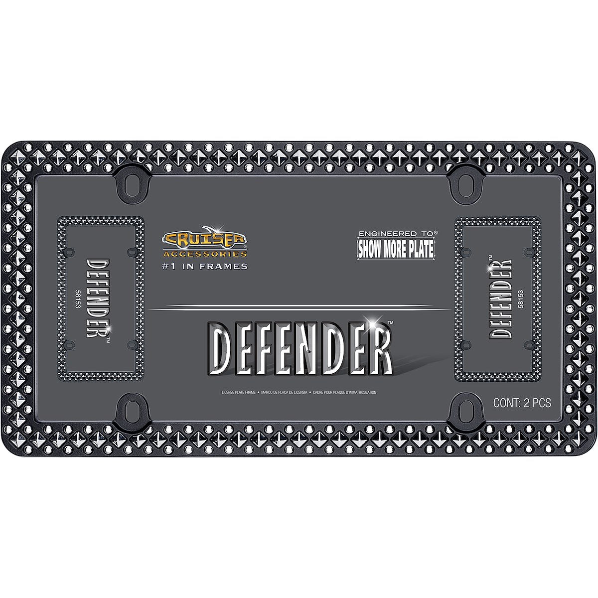 Cruiser License Plate Frame, Powder Coated Frame With Chrome Plated Inserts, Glossy Black - 58153