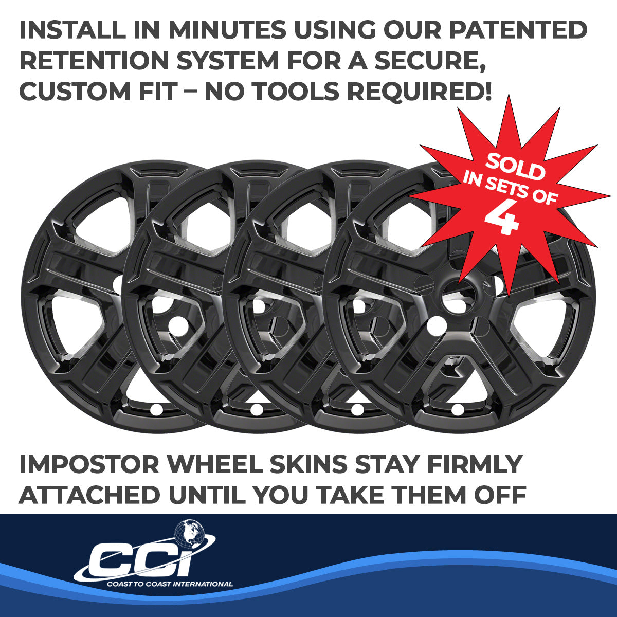 Coast2Coast Wheel Skin, 17 in, 5 Spokes, Gloss Black, Set Of 4 - IWCIMP420BLK