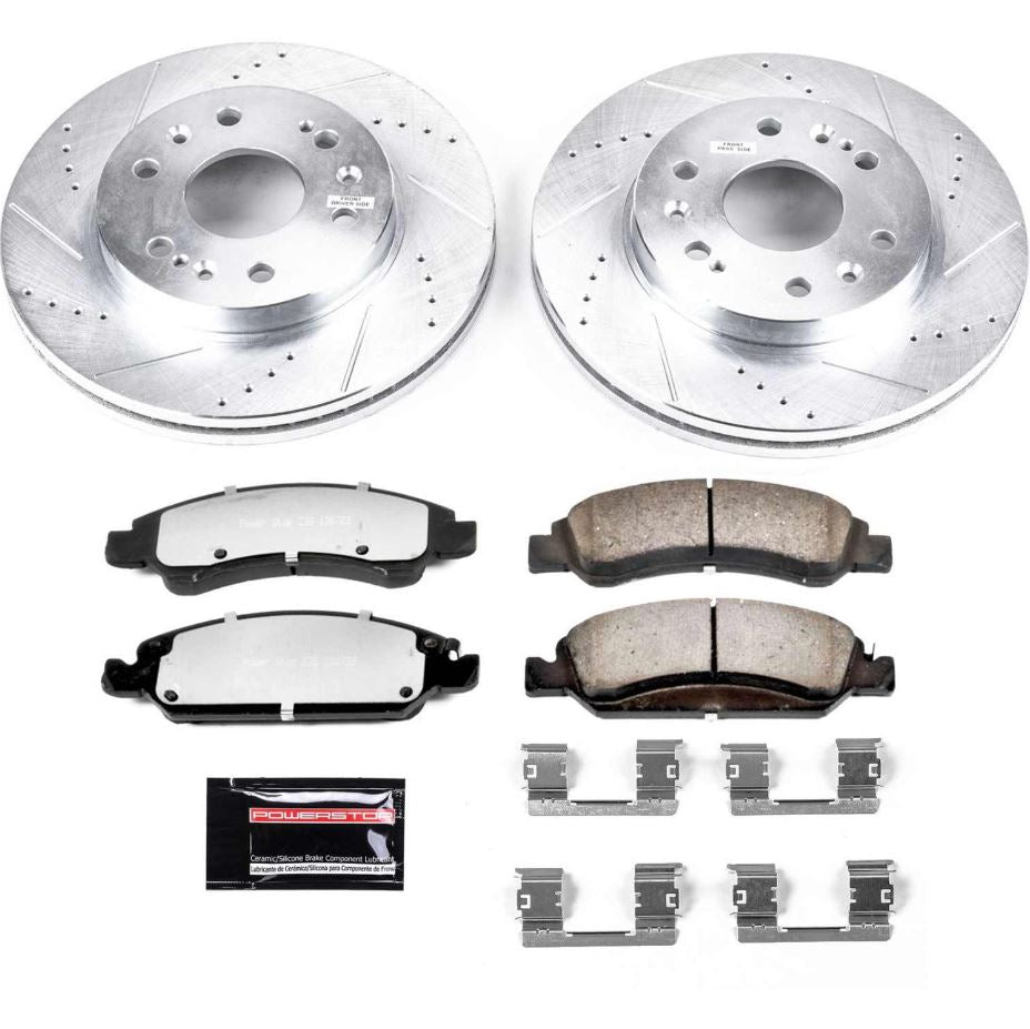 Power Stop Brake Kit, Z36 Extreme Carbon Fiber Ceramic Brake Pads, Silver Zinc Plated Cross-Drilled And Slotted Rotor - K2069-36