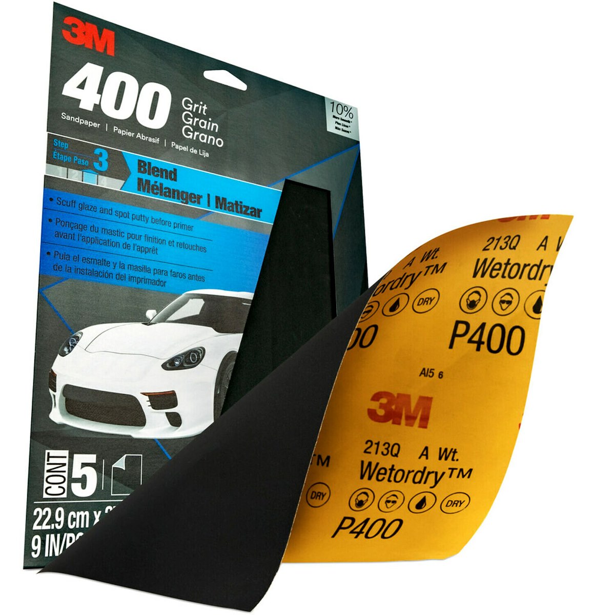 3M Sandpaper, P400 Grit, 9 in x 11 in, Aluminum Oxide, Pack of 5 - 32038