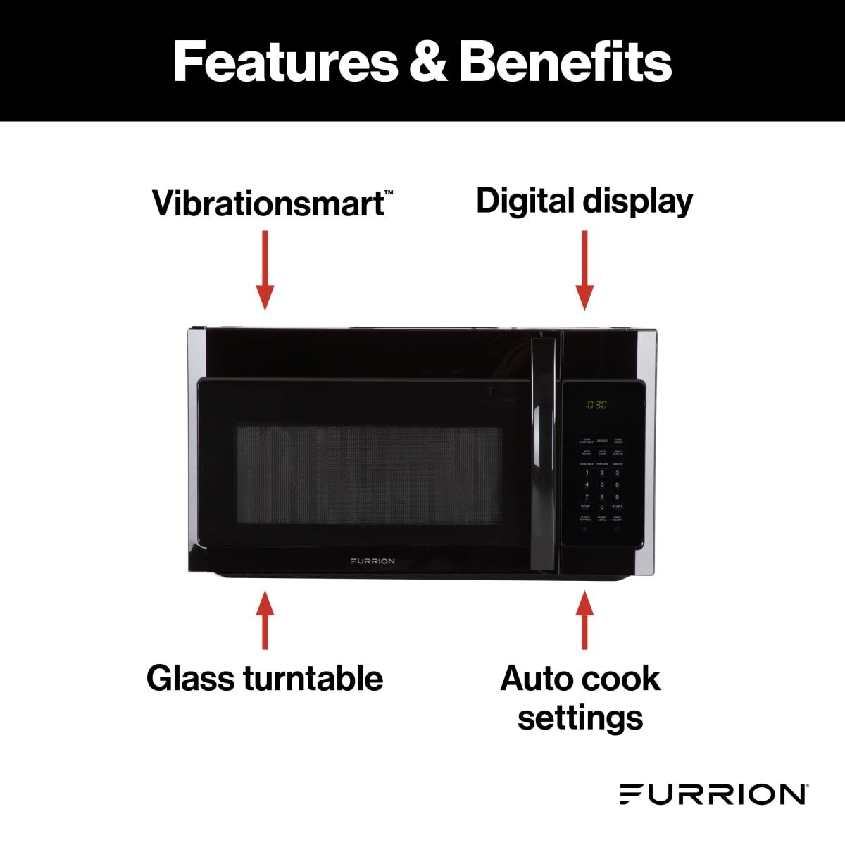 Furrion Microwave Oven, 1.5 Cubic ft Capacity, 900 Watts Cooking Power/1500 Watts Input Power, 120 V AC - FMCM15A-BL