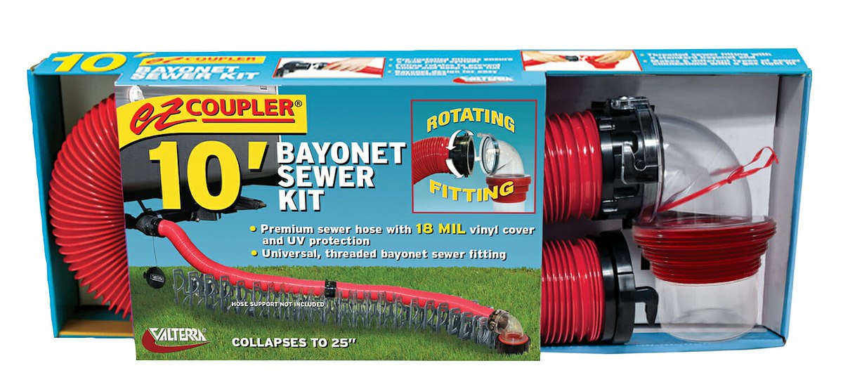Valterra Sewer Hose, 10 ft Extended Length, 25 in Compressed Length, 3 in Diameter - D04-0114