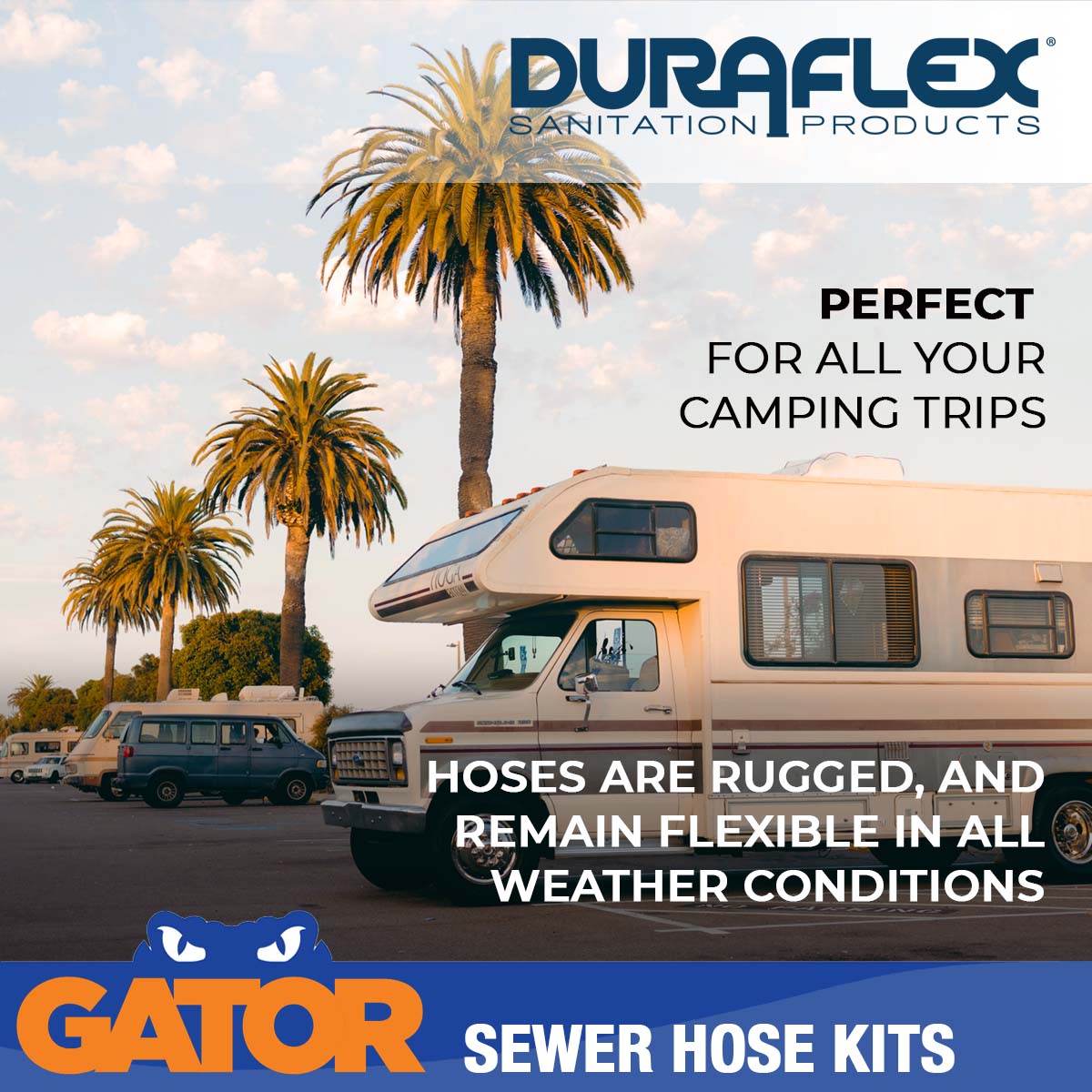 Duraflex Sewer Hose, 30 ft Extended Length, 106 in Compressed Length, 3 in Hose Diameter - 22007